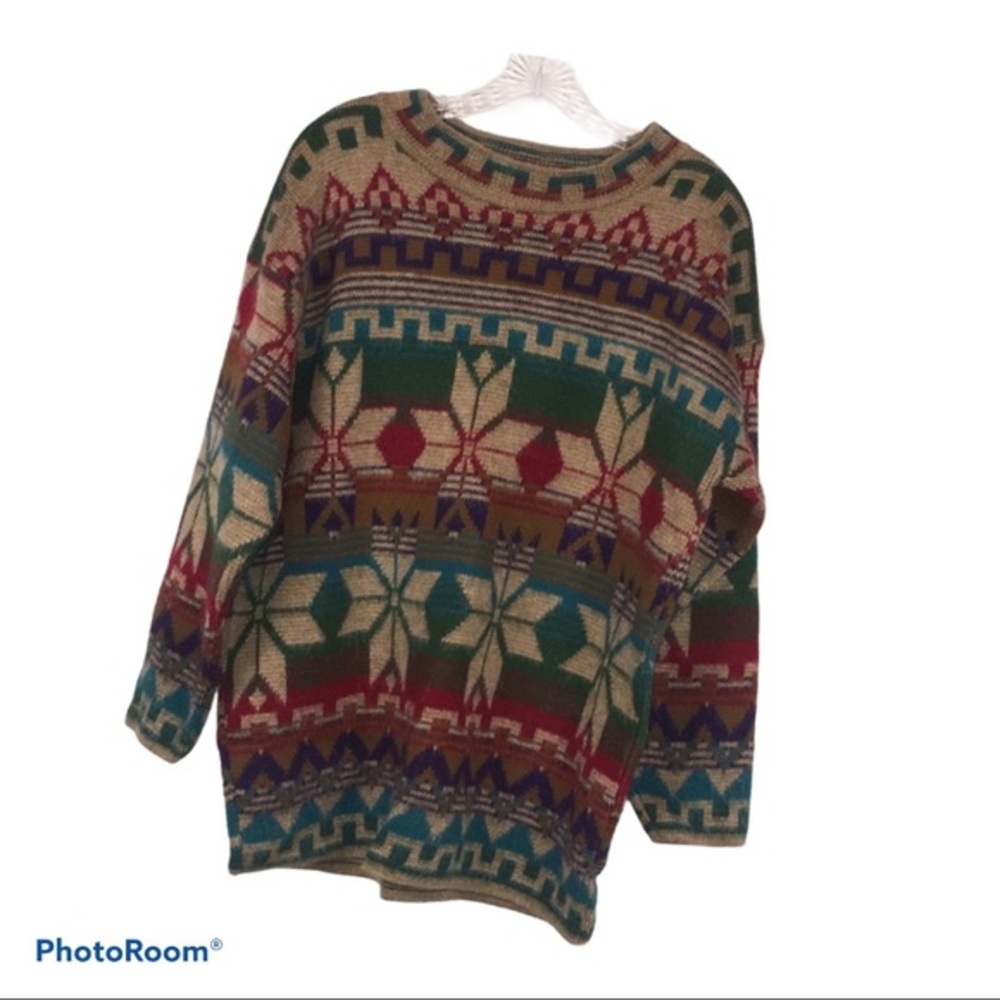 Vintage Needles‎ & Yarn Sweater 90s Geometric Knit Unisex Oversized Y2K L